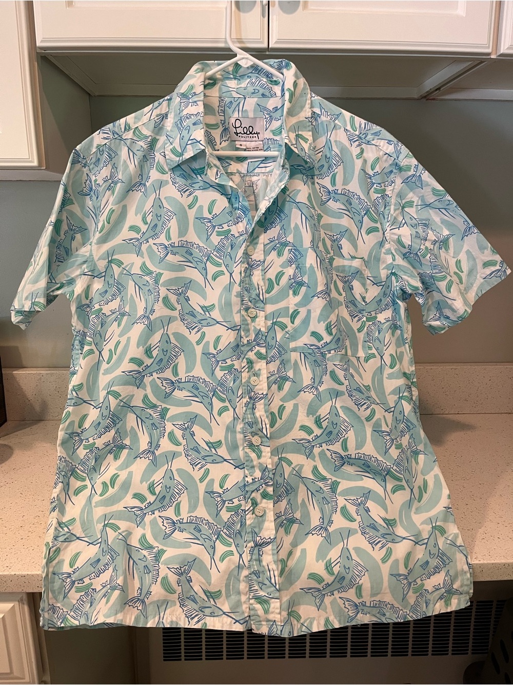 Lilly Pulitzer Men’s White & Light Blue Tropical Fish Button-Down Shirt